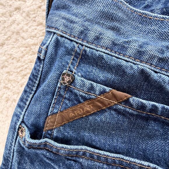 Ariat Legacy M4 Relaxed Boot Cut Blue Jeans Mens 44 x 30 Whiskering Classic Logo - Picture 9 of 14